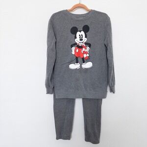 Disney Girls Sweatshirt Sweatpants Set Size XL‎ Gray Mickey Mouse Lounge Outfit